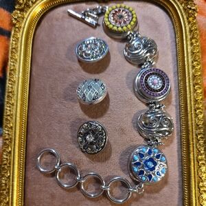 Vintage Silver Snap Bracelet With 6 Interchangable Snaps